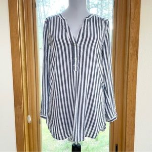Old Navy Nautical Engineer Striped Cotton Linen Tunic Top S Navy Blue White